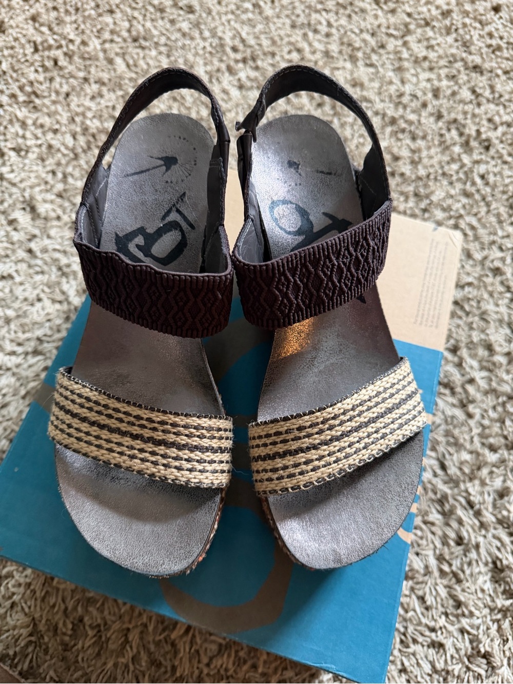 OTBT Bushnell - Brown and Beige Elastic-Strap Wedge Sandals